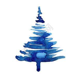 孤立在白色背景上的水彩冬季圣诞树 用于打印纹理壁纸或贺卡的手绘插图云杉 蓝色 美丽的水彩艺术 松树森林卡片植物装饰邀请函装饰品水图片