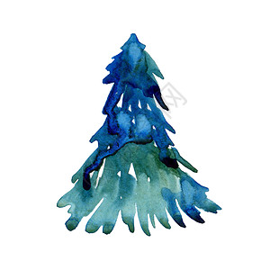 孤立在白色背景上的水彩冬季圣诞冷杉 用于打印纹理壁纸或贺卡的云杉插图元素 蓝色和绿色的颜色 美丽的水彩画松树 ar图片