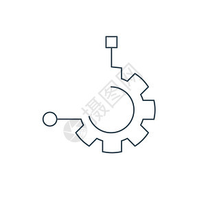 功能技术标志 线性齿轮图标 在白色背景上孤立的股票矢量图公司中风剪贴芯片电脑蓝色车轮标识绘画引擎图片