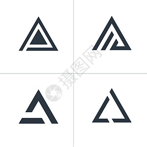 三角科技企业标志集 集合设计模板 字母 A 标志 在白色背景上孤立的股票矢量图图片