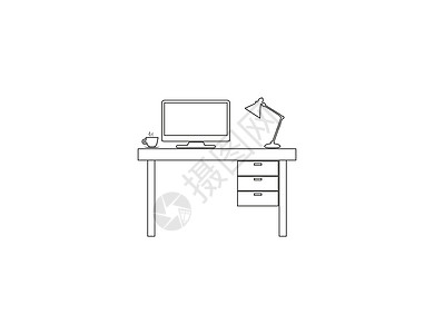 办公桌内部工作场所图标 矢量插画平面设计教育网络办公室自由职业者商业家庭设计师监视器桌面房子图片