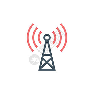 手机连接的发射器天线通信塔 IconWifi 白色背景上孤立的手机塔图标背景图片