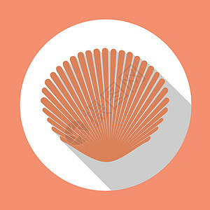 贝壳平面图标浅粉色与长长的阴影 平面设计风格 矢量图  EPS1插图珍珠海洋橙子肌肉徽章情调热带季节扇贝图片