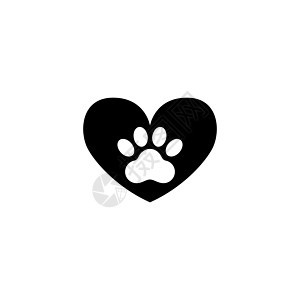 心与宠物爪足迹兽医诊所 平面矢量图标说明 白色背景上的简单黑色符号 心与宠物爪脚印标志设计模板 web 和移动 UI 元素图片
