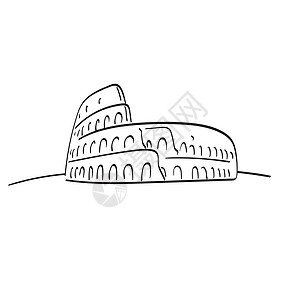 剧场背景意大利罗马的斗兽场或体育馆插图矢量在白色背景线条艺术上被隔离插画