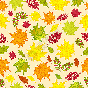 手绘秋叶五颜六色的秋叶无缝图案 用于包装纸壁纸图案填充网页背景等 插图背景