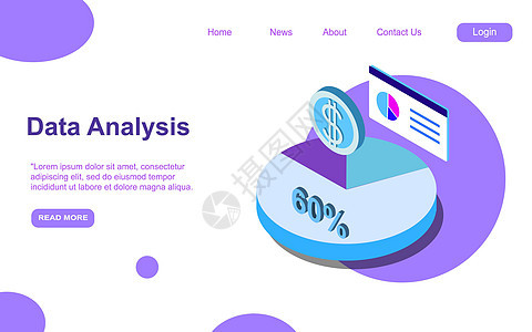 着陆页 概念业务战略 分析数据和投资 商业成功 带有信息图表元素的财务审查  3d 等距平面设计 矢量图  EP市场报告男性工作图片