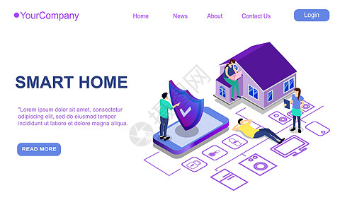 智能家居数字技术等距矢量插图 EP 的网站登陆页面促销海报传单或小册子概念图片