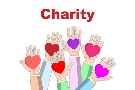 慈善和捐赠的概念 给予和分享你的爱给人们 手里拿着一个心符号 平面设计矢量图 EP图片