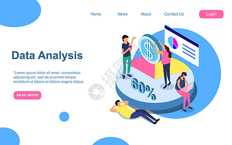 数据分析现代平面设计等距概念 分析和人的概念 着陆页模板 用于 web 和图形设计的概念等距矢量插图  EP网络科学男人设计师屏图片