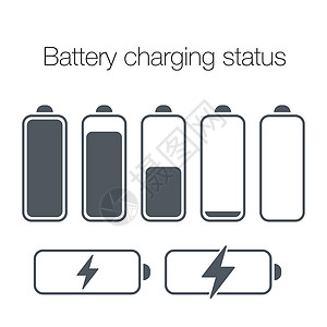电池状态图标 显示手机电池电量或充电状态 在白色背景上孤立的股票矢量图图片