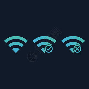 Wifi 互联网连接和断开图标集 连接的复选标记和断开连接概念的交叉标记 在蓝色背景上孤立的股票矢量图图片