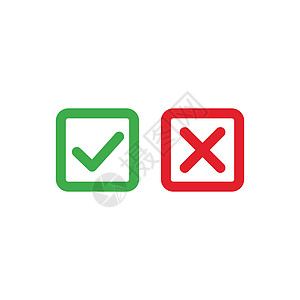 勾选和交叉图标 绿色复选标记 OK 和红色形状符号是和否按钮用于 正确和错误的符号 在白色背景上孤立的股票矢量图图片