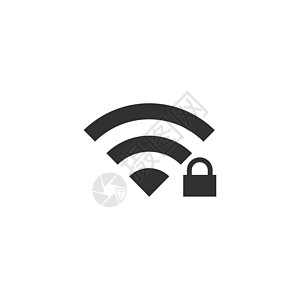 Wifi 锁定标志 密码 Wi-fi 符号 无线网络图标 无线上网区 平面设计风格图标 在白色背景上孤立的股票矢量图图片