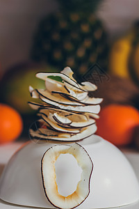 干自制健康新鲜脱水水果片 水果片 天然生素食有机零食 健康食品的概念 椰子甜点烹饪筹码香蕉热带水果团体小吃橙子饮食图片