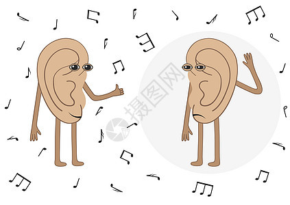 人的耳朵听音乐 其中一个是聋子 卡通片图片