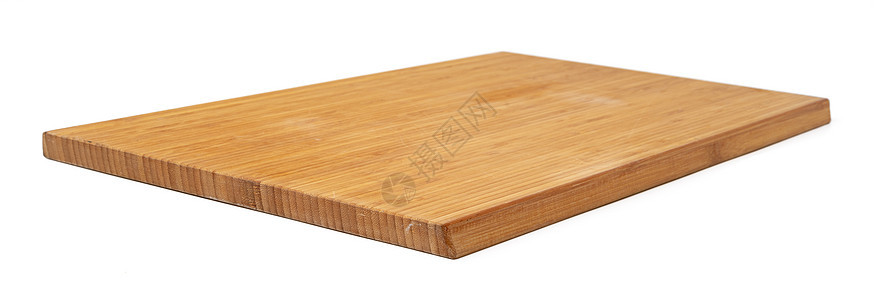 白色背景的木板切割板材料用具厨房桌子工具烹饪家庭竹子木头棕色图片