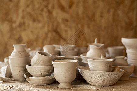 前视图各种陶瓷花瓶陶器概念图片