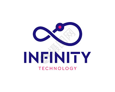 在白色背景上隔开的线性无穷Logo 平坦的矢量技术 Logo 设计模板元素图片