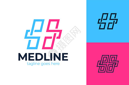 创意保健概念Logo设计模板 交叉加医疗标志和医学标志设计模板要素以及商业推广药店救护车援助帮助健康诊所艺术插图图片