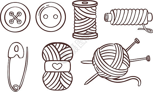 针织缝纫符号设置针线活图标 vecto材料手工业钩针织物创造力刺绣作坊艺术工具剪刀图片