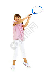 一个小女孩手里握着网球拍 游戏 运动概念 还有青年喜悦乐趣锻炼训练运动员活动孩子法庭童年图片
