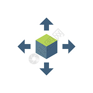 物流配送带有四个不同方向箭头的物流立方体盒包装 在白色背景上孤立的股票矢量图标识运输导游推广机构用户品牌空气后勤过境设计图片