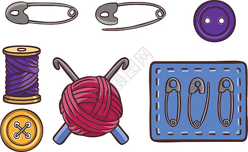 针织缝纫符号设置针线活图标 vecto织物商业店铺爱好网络羊毛别针材料黑色工具图片