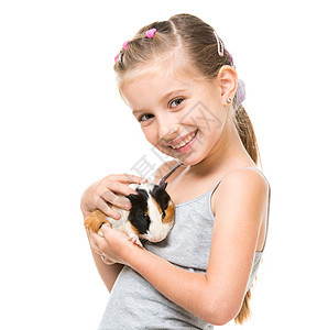 小女孩拿着一头小白鼠喜悦幸福金发微笑宠物享受孩子童年快乐动物图片