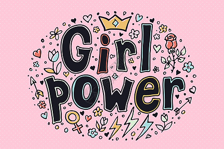 女孩力量语录和插图书法动机艺术收藏流行性别绘画卡片口号海报图片