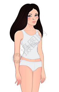 站在简单的基本内衣背心和裤子上白色隔离的漂亮年轻女人 亚洲女孩 模拟衣服印花比基尼成人胸罩胸部女士卡通片小样游泳青少年打印图片