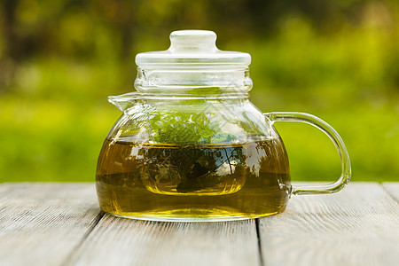 草药茶早餐黄色植物叶子玻璃薄荷饮料草本植物茶壶药品图片