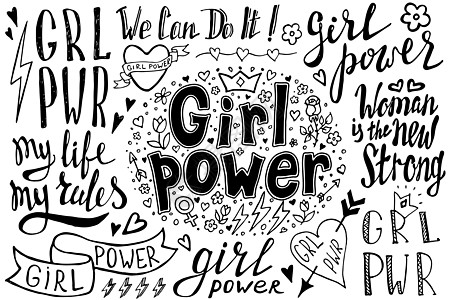 女孩力量语录和插图女权绘画海报衬衫收藏贴纸女性性别女士墨水图片