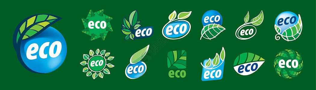 一组绿色背景上的矢量生态图标农场推广商业品牌环境活力叶子公司生物学标识图片