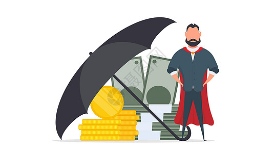 在伞下的商务人士 商业保护概念 企业免受风险 孤立 向量危机人士成人帮助男性硬币金融利润天气工作图片