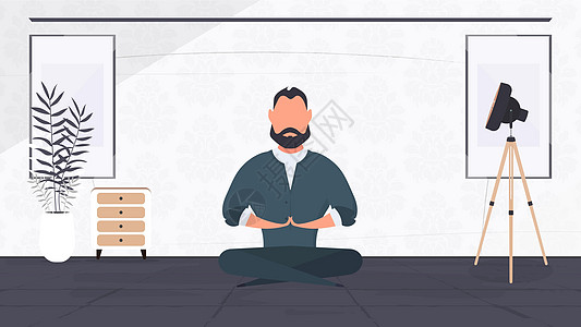 商务人士在办公室沉思 做瑜伽的男人放松冥想瑜伽和从工作概念中休息 向量员工人士工人笔记本商业卡通片电脑桌子经理专注设计图片