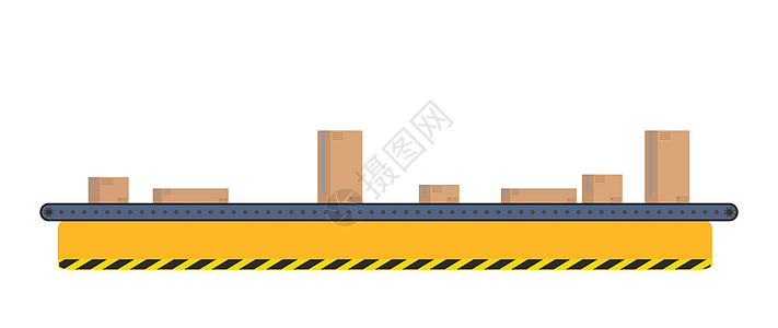 带箱子的输送线 平面设计的输送系统 它制作图案矢量购物办公室盒子商品仓库滚筒腰线送货机械命令图片