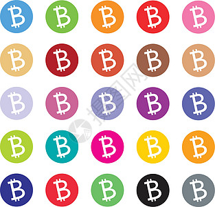 比特币加密货币硬币 彩色背景上的平面标志 矢量图片