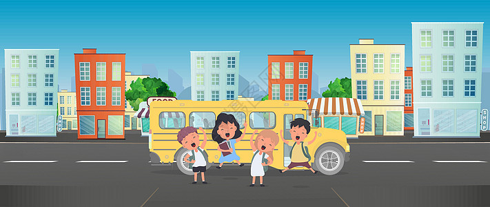 快乐的孩子们和一辆校车 孩子们去上学 学校的黄色巴士 维特科尔乐趣女孩们男性运输女孩教育司机微笑情感团体图片