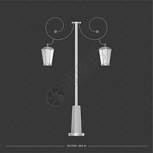 路灯 金属灯柱 现实的矢量图技术街道城市白色电气灯笼插图电线古董照明背景图片