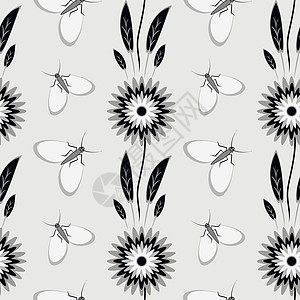 无缝图案无尽的纹理程式化的花朵和飞蛾 壁纸纺织品包装正方形笔记本盖子网站插图背景图片