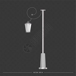 路灯 金属灯柱 现实的矢量图插图城市建筑学辉光技术古董邮政白色电气灯笼背景图片