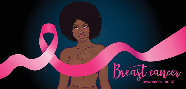 十月乳腺癌意识月度活动 以提高对该疾病的认识 具有乳腺癌意识的非洲裔美国妇女粉红丝带它制作图案斗争检查插图帮助保健女孩女性危险机图片