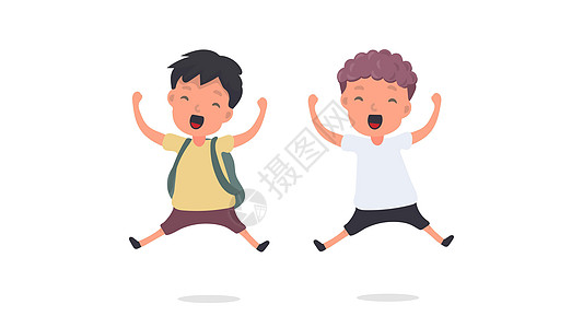 小男孩在跳 快乐的男小学生跳跃 适用于学校或假期设计 孤立 向量男生孩子们运动男性牛仔裤卡通片活动白色微笑青年图片