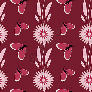 无缝图案无尽的纹理程式化的花朵和飞蛾 壁纸纺织品包装插图盖子网站正方形背景图片