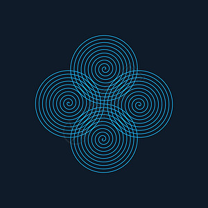 抽象螺旋元素留下标志设计模板 优雅的线性设计 在蓝色背景上孤立的股票矢量图图片