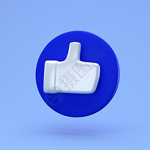 社会喜欢最小的概念 3d 渲染 就像背景上孤立的蓝色圆圈上的图标 3d 插图竖起大拇指按钮乐趣钦佩社区漫画友谊符号互联网表情手指图片