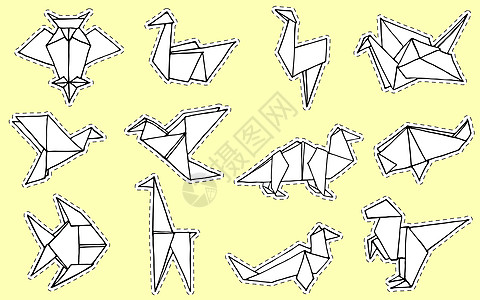 折纸动物手绘涂鸦 se草图鸭子绘画羊驼天鹅艺术恐龙墨水插图大肠杆菌图片