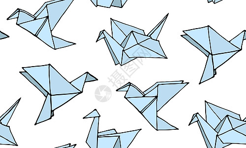 无缝模式与手绘折纸鸟绘画折纸三角形艺术鸭子大肠杆菌草图装饰品折叠设计师图片