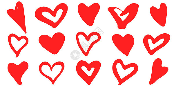 心形集合 情人节浪漫符号绘画夫妻艺术红色收藏问候语庆典白色插图书法图片